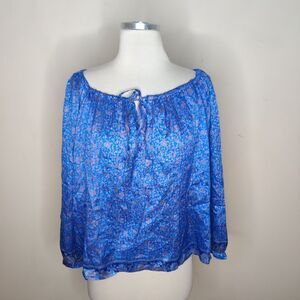 Matta 100% Silk Blouse Top Tie Neck Dainty Flower